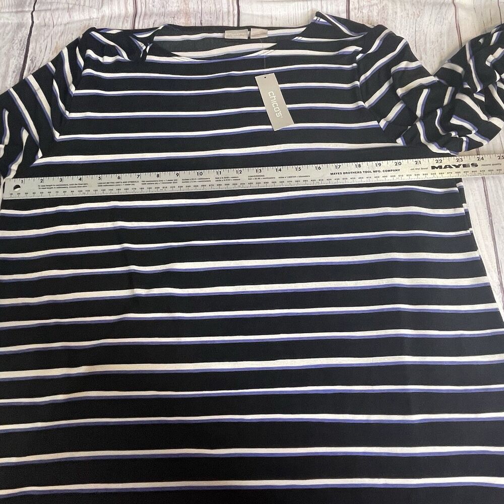Chico's Travelers Top SZ 4 (20)Black White Striped Slinky Knit Flare Sleeve Boho - Picture 5 of 15
